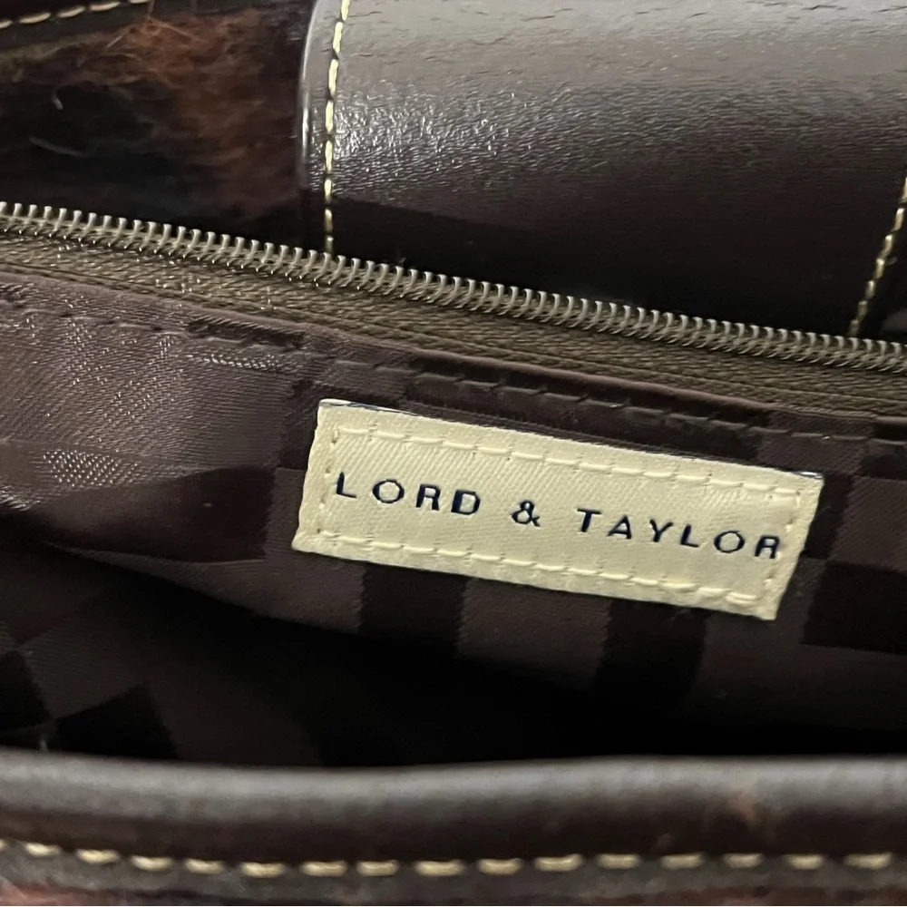 Lord & Taylor Wool Checkered Leather Trim Satchel - Picture 6 of 7